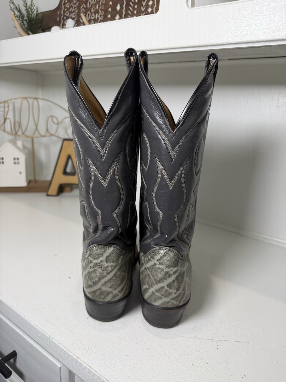 Vintage Abilene Men’s 9.5D Gray Elephant Print Leather Cowboy Boots USA - Picture 6 of 9